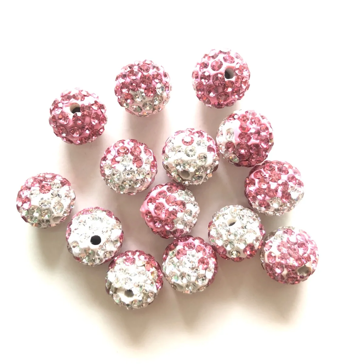 

50pcs 10mm High Quality Mix Pink White Crystal Clay Pave Rhinestone Round Disco Ball Loose Spacer Bead Bracelet Necklace Making
