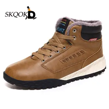 

Leather Boots Men Snow Shoes Waterproof Warm Fur Ankle Buty Lace Up Botines Hombre Outdoor Hiking Winter Zapatillas Hombre 2020