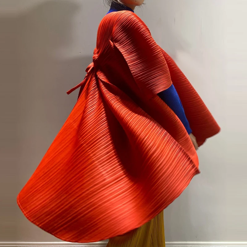 

HOT SELLING Miyake Fold half sleeve Fashion solid color loose cloak IN STOCK
