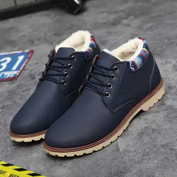 

Winter platform sneakers men shoes 2019 solid leather lace-up casual shoes men sneakers warm plush ankle boots man shoes