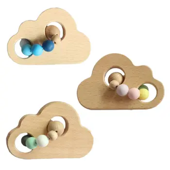 

Baby Teething Wooden Rattle Cloud Silicone Beads Teether Newborn Nursing Chewing