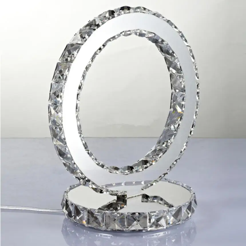 Modern K9 Crystal Table Lamp Bedside Lamp Living Room Office Decoration Round Desk Light Gift White Lighting EU plug Table Lamp