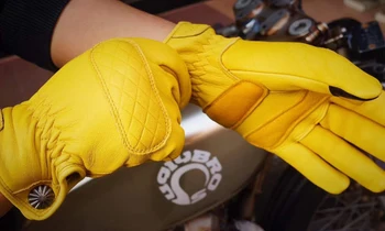 

Men's Motorcycle Retro deerskin Winter Gloves Scooter Cafe Bobber with fleece lining Touch screen