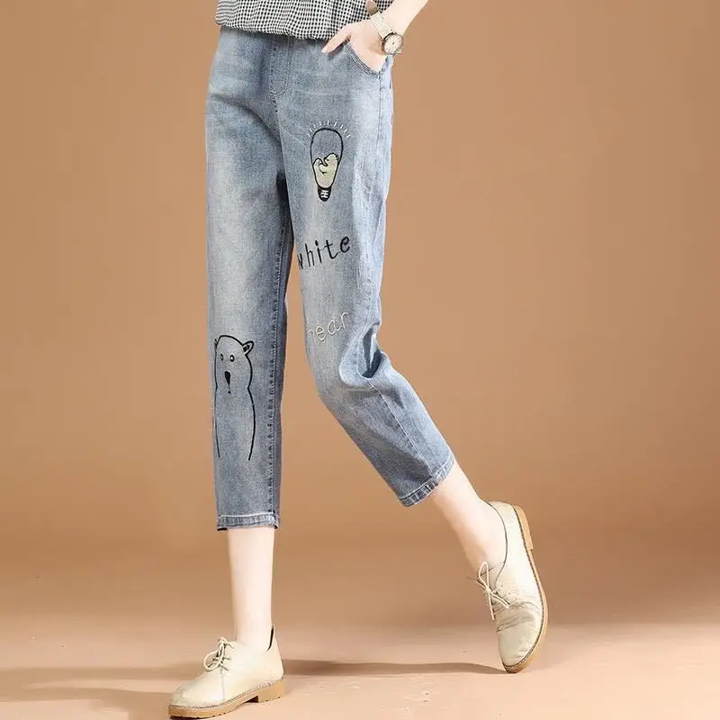 Autumn 2021 New Embroidery Casual Nine-point Jeans Women's Loose and Thin Feet Harlan Daddy Pants Trendy Mother Jeans mom jeans high waist carrot pants autumn new large size fat mm loose and thin harlan daddy pants boyfriends jeans