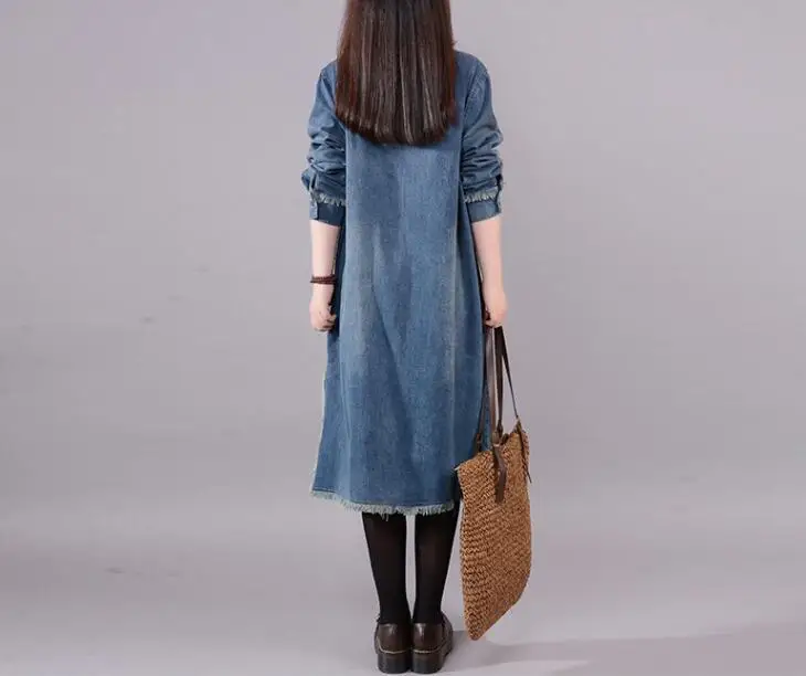 NYFS 2024 New Spring Autumn Woman Dress Loose Korea Denim Dress Vestido de mulher Robe Dresses