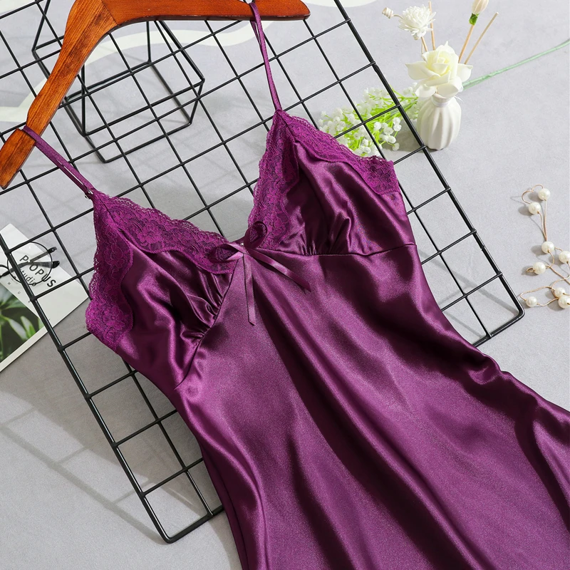 Women Nightgowns Satin Nightdress Sexy Sleepwear Lace Summer Nightdress