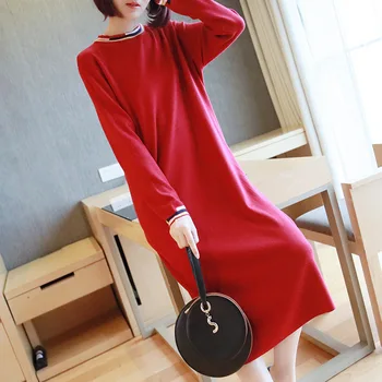 

Madam clothing OLWPIRNCESS 2020 New Women's Long Temperament Dress Fashion Long-Sleeve Knit Sweater Dress