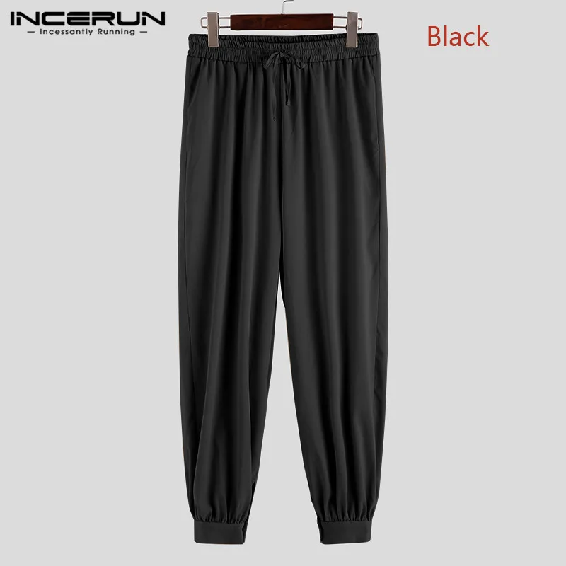 INCERUN Мужские штаны для бега с эластичной резинкой на талии, мешковатые винтажные спортивные штаны, одноцветные уличные Ретро повседневные брюки для мужчин размера плюс - Цвет: Black Pants