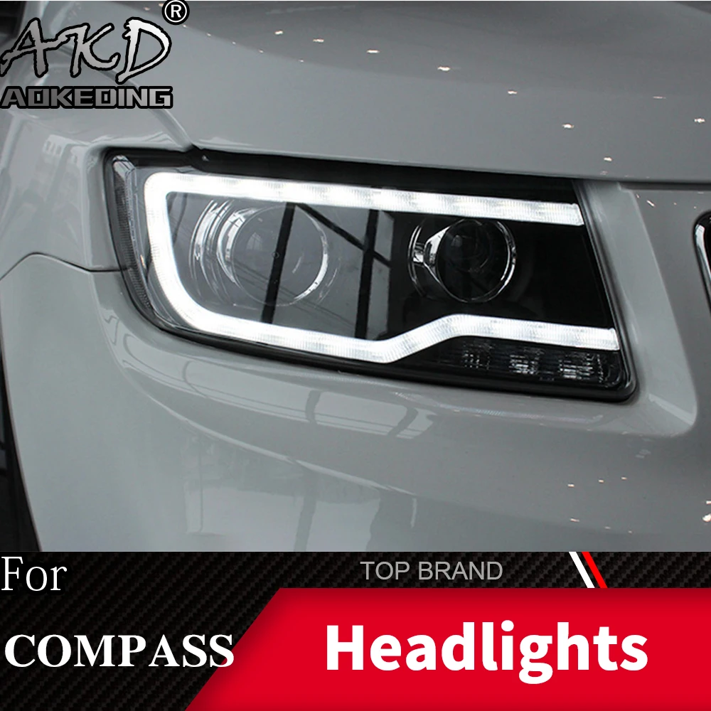 Автомобильный Стильный чехол на голову для Jeep Compass 2011- Grand Cherokee светодиодный фонарь DRL Объектив Двойной Луч биксенон