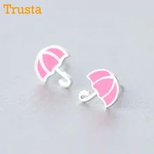 Trustdavis 925 пробы серебряные милые маленькие розовые серьги-гвоздики с зонтиком для женщин модные серебряные 925 ювелирные изделия серьги подарок DS75