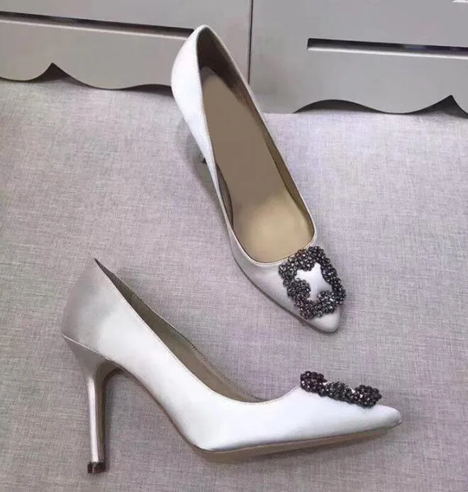 Hebilla de cristal bombas de sevienoras de la marca de lujo de punta estrecha en zapatos de tacón alto de mujer primavera otouno del - Цвет: 9