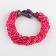 

Women's 8.5" 20 Strands 2mm Fuchsia Bracelet Cz Pave Clasp