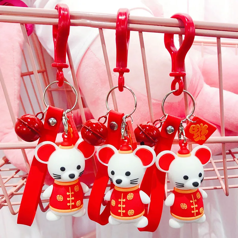 New Creative cute Epoxy Lucky mouse keychain Key Holder Fashion couple key chain Key ring bag pendant New Year Gifts