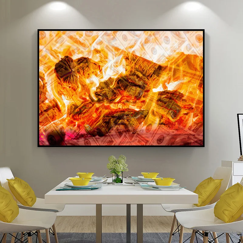 Blazing Fire Flame Background Art Canvas Painting 3D Fire Money Poster E Stampe Wall Art Picture For Living Room Home Decor