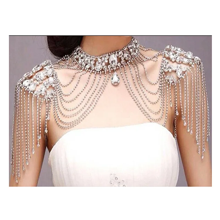 Rhinestone Crystal Handmade Bridal Shoulder Necklace Women Pageant Prom  Wedding Jewelry Chain Necklaces