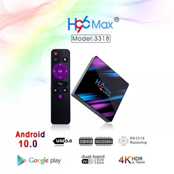 

H96 MAX RK3318 HDR 4K 1080P 3D TV Box 2/4GB 32/64GB 5G Wireless WIFI 2.4G/5G bluetooth Android 10.0 4K VP9 H.265 For Youtube