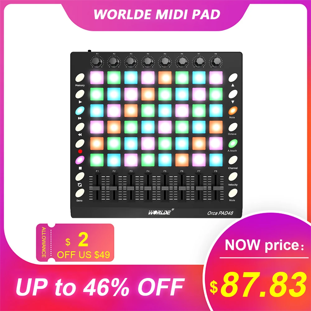 MIDI PAD клавиатура 48 Drum Pad портативный MIDI контроллер USB с подсветкой слайдер диск электронные музыкальные инструменты