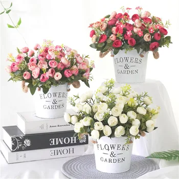 

13 Heads Mini Fake Tea Rose Peony Flowers Home Wedding Decoration Table Artificial Rose Penoy Flower Bride Bouquet Room Decor