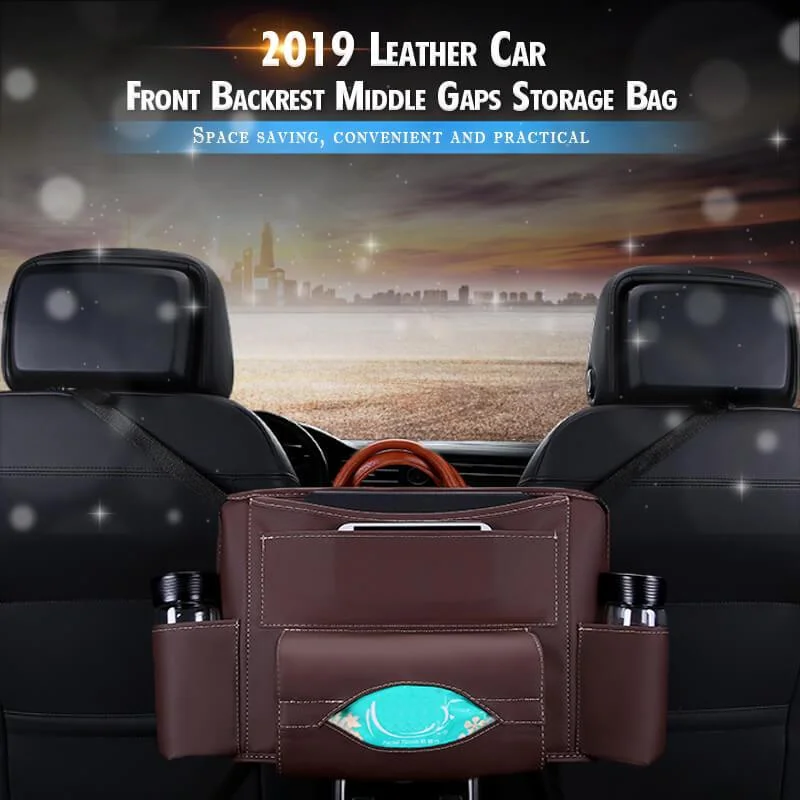 Leather Car Front Backrest Middle Gaps Storage Bag Car storage large capacity Elastic Car Mesh Net Bag Between Car Organizer Bac