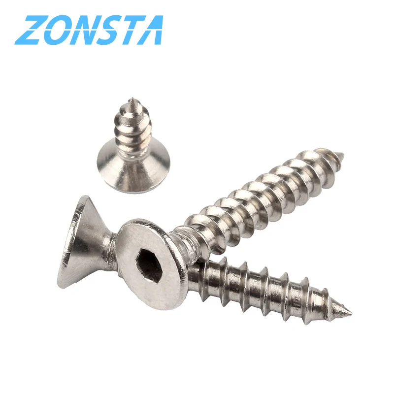 M3 M4 M5 Hex Hexagon Socket Flat Head Self Tapping Screw 304 Stainless steel Allen Countersunk Head Wood Self-tapping Screw