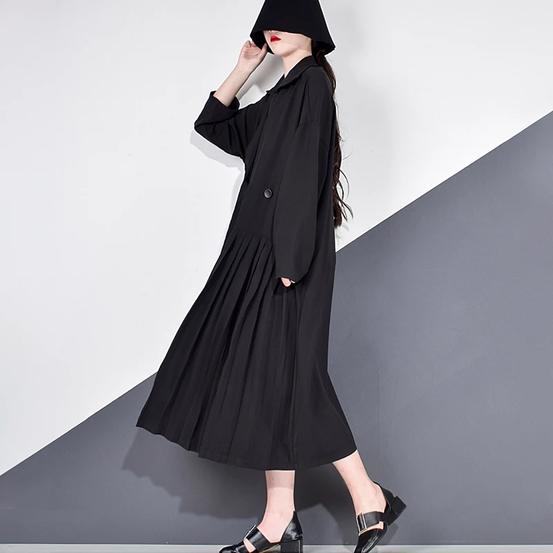 XITAO Single Button Streetwear Style Trench Women 2020 Autumn Fashion New Patchwork Draped Turn Down Collar Long Sleeve ZP3515