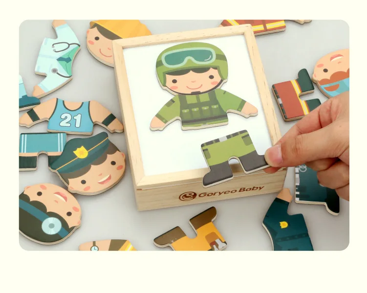 Детская деревянная игрушка-головоломка, сделай сам, мультяшный медведь, одежда для переодевания, Детская магнитная доска-пазл, детские развивающие игры, Монтессори