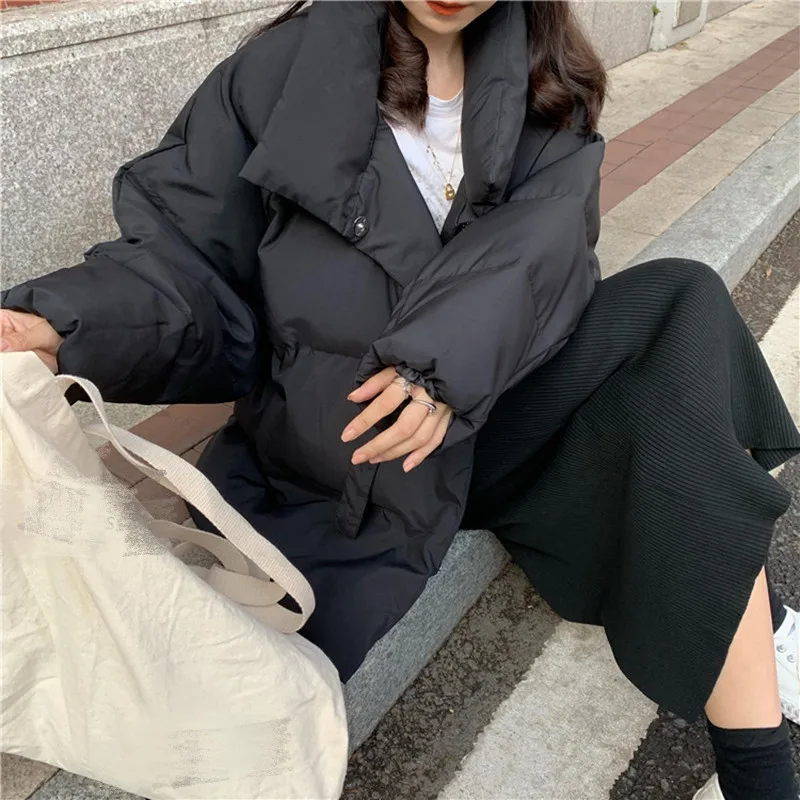 Black coat women RICININA, зимняя парка для женщин,, куртки для женщин, с длинным рукавом, на пуговицах, одноцветные, повседневные женские пальто и куртки, теплое Женское пальто - Цвет: Black coat women