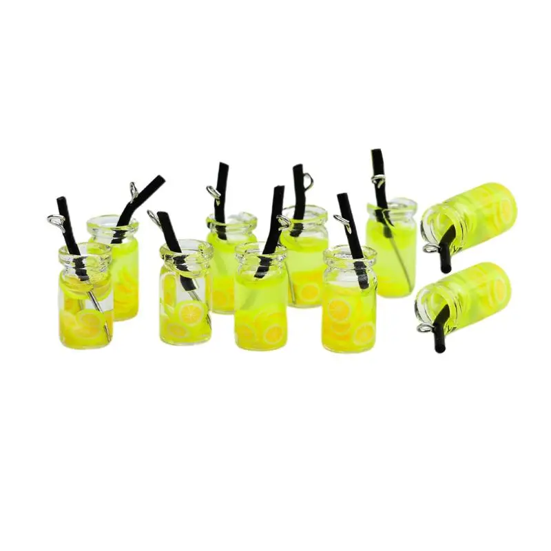 G 10 шт. летние 3D миниатюрные DIY фруктовый сок соломенная чашка серьги Подвеска Шарм Ремесло 72XF - Цвет: G