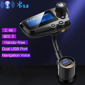 

Bluetooth 5.0 FM Transmitter Handsfree Car Kit Audio MP3 Player AUX Modulator With Dual USB QC2.4 QC3.0A Fast Car Auto Charger