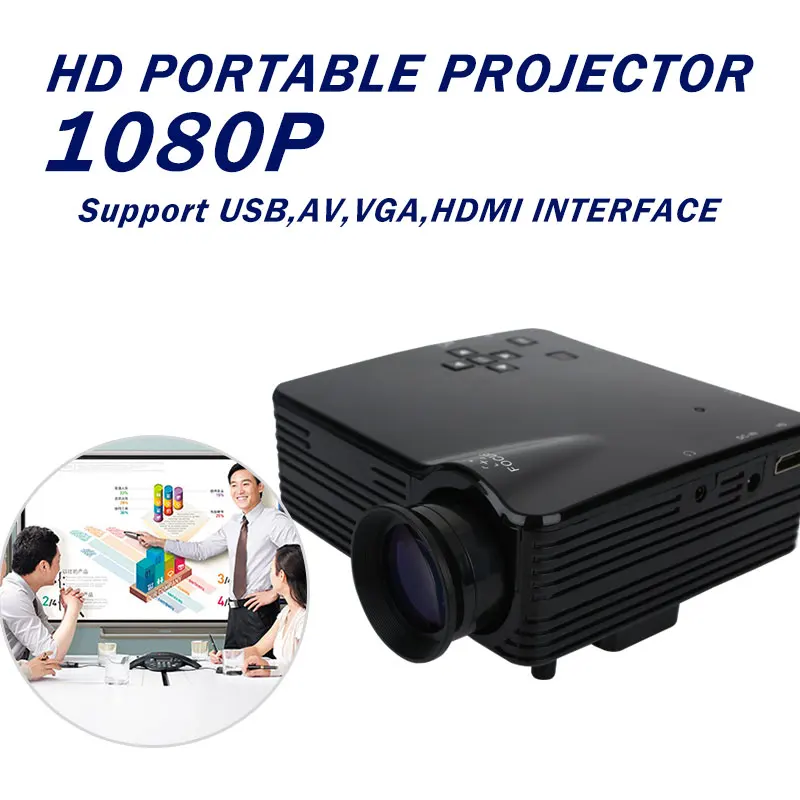  Mini Projector Portable LED Projector 1920X1080 Pixels USB/AV/VGA/HDMI/SD Multimedia Port US Plug H