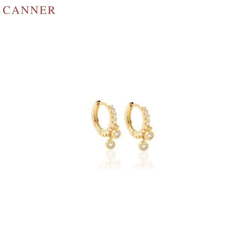 

CANNER Gold Color Small Hoop Earrings for Women 925 Sterling Silver Circle Earrings 2019 Lady Girl CZ Crystal Huggie Earings C40
