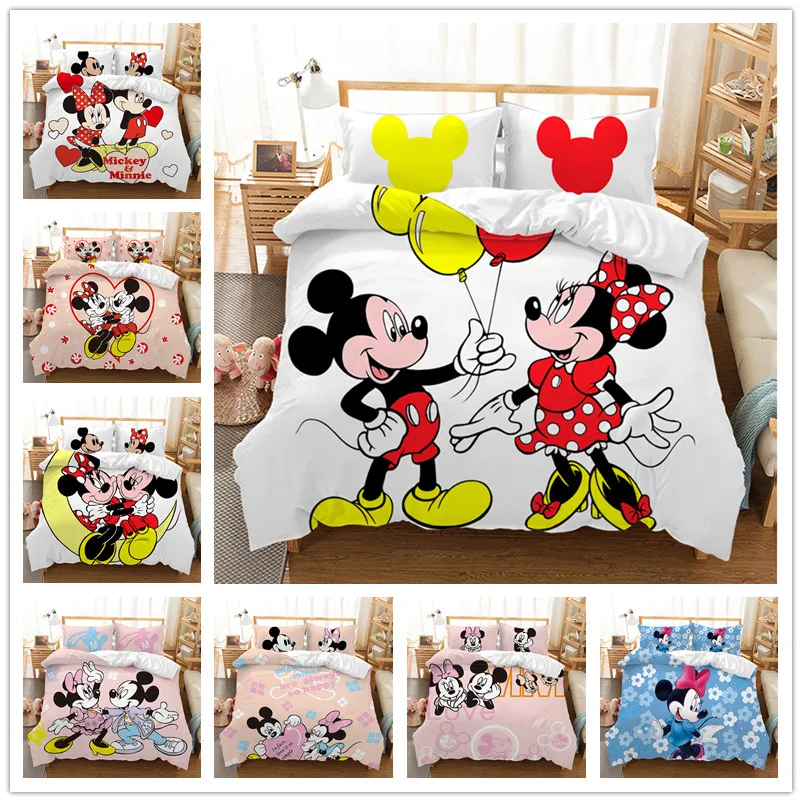 

Disney Home textile Mickey Minnie Cartoon Bedding Set Lovely Couple Twin King Single Double Size Children Duvet Cover PillowCase