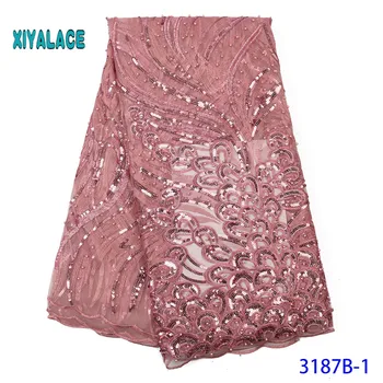 

African Lace Fabric Luxury 2020 High Quality French Organza Lace Fabric New Arrival Sequins Lace Fabrics For Wedding YA3187B-1