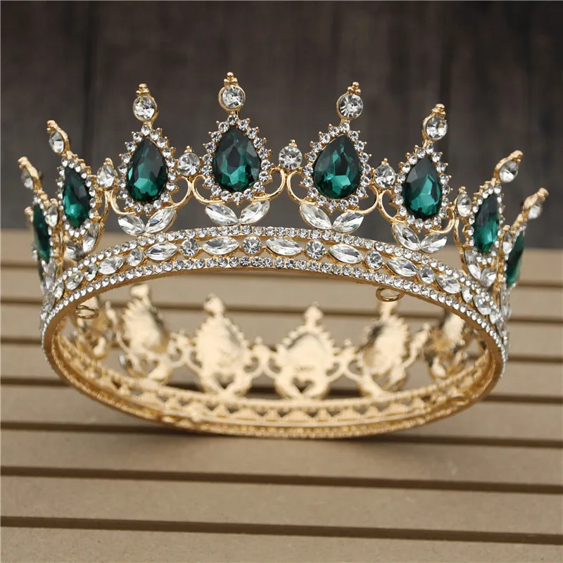 Gold Green Великолепный розовый свадебный венец со стразами розовое золото цветок диадемы и короны королевская Королева Король свадебная диадема украшения для волос - Окраска металла: Gold Green