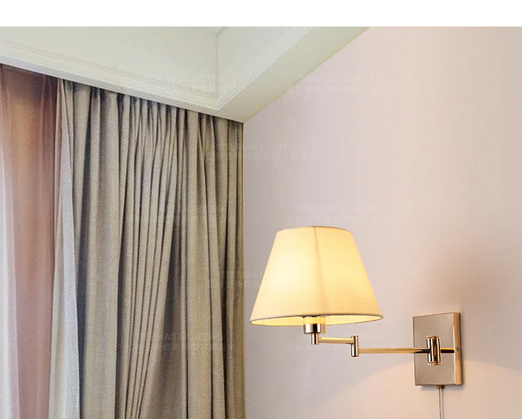 Современный настенный светильник, гибкая Золотая настенная бра, выдвижная настенная лампа для чтения с Тяговый цепной переключатель, прикроватная тумбочка для спальни