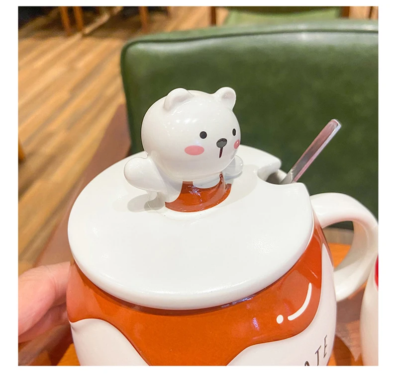 Kawaii Bear Peach Strawberry Ceramic Cup