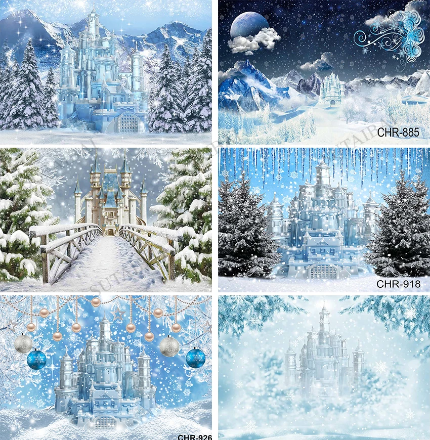 Winter Wonderland Kingdom Princess Castle Backdrop for Photography White Snow Frozen Girl Baby Kid Birthday Christmas Background