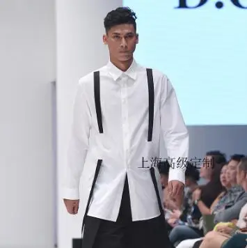 white S-5XL новая мужская одежда модный стилист Подиум Gd ленты стиль длинный рукав рубашка парикмахер размера плюс Повседневная рубашка костюм - Цвет: white