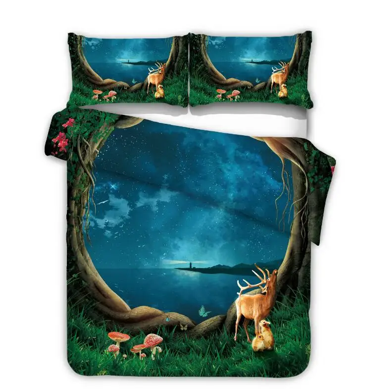 

3D Scenery Bedding Sets 2/3pcs Single Double Queen King Duvet Cover Set Bedclothes Bed Linen (No Sheet No Filling)