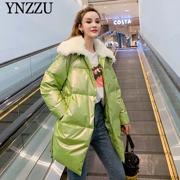 

Luxury Women Long Down jacket Winter 2019 Big Fur collar Bright Female Loose Outwear Oversized Waterproof warm Coat YNZZU 9O113
