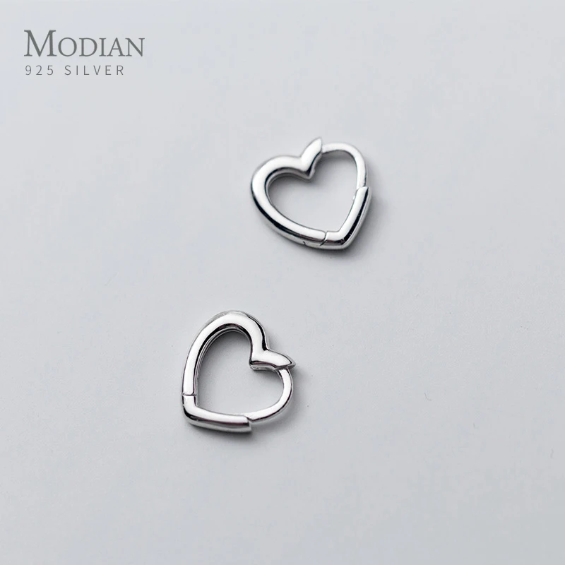 

Modian Exquisite Simple Hearts Romantic Charm Hoop Earrings For Women Real 100% 925 Sterling Silver Female Accessories Jewelry