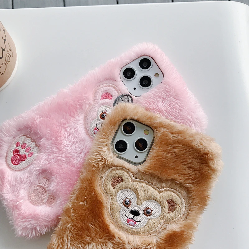 Для iphone 11 pro toy story теплый чехол, мультяшный пушистый чехол Duffy Bear меховой зимний чехол для iphone XS Max XR X 6 6S 7 7p 8 plus