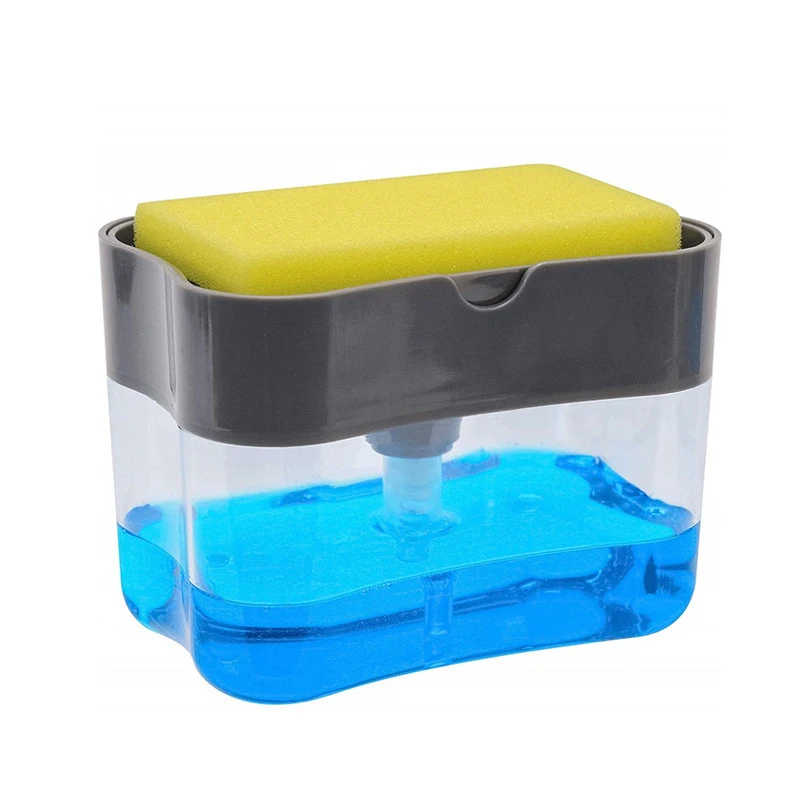 2 in 1 Soap Dispenser Pump with Sponge Manual Press Cleaning Liquid Container Manual Press Soap Organizer Kitchen Clean Tool