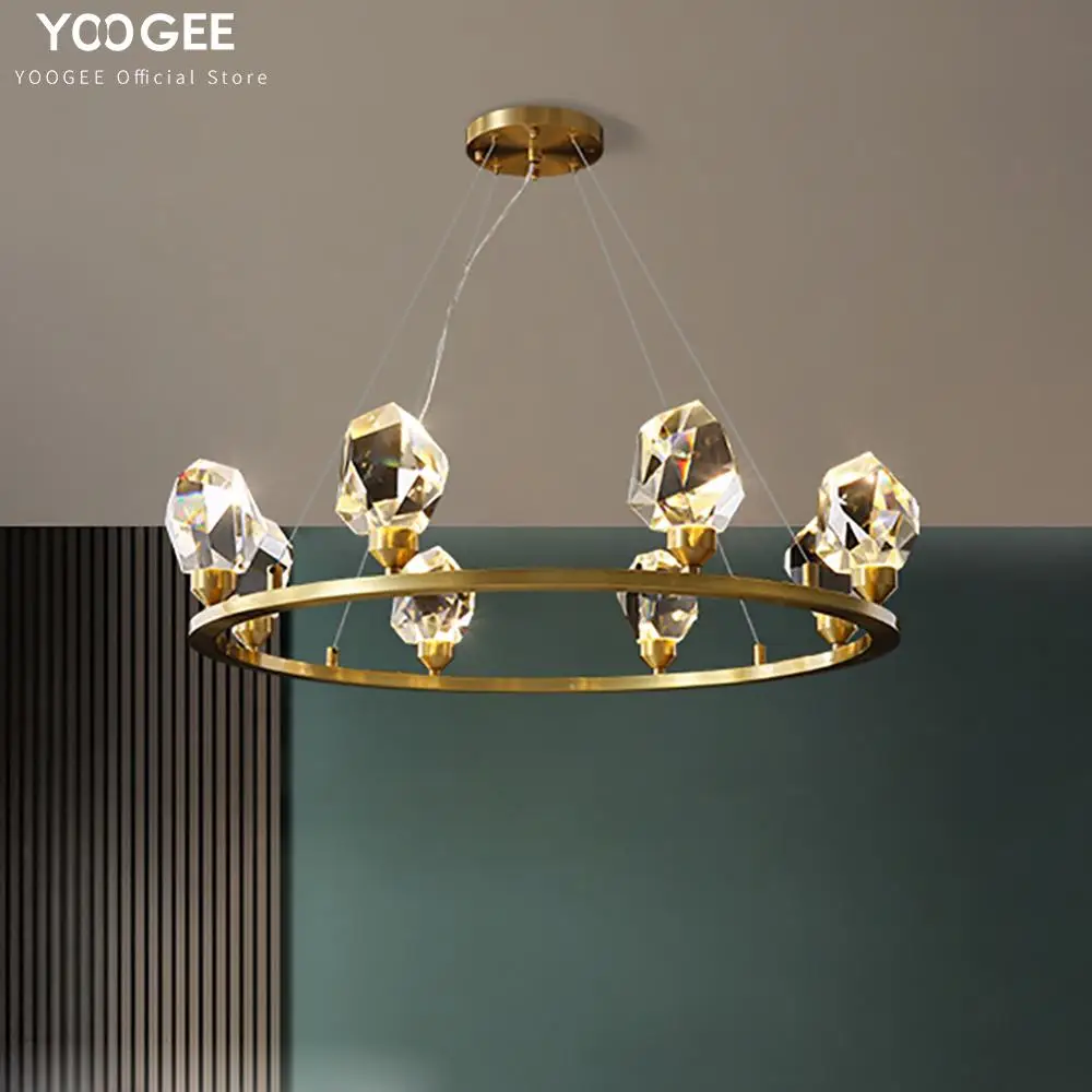 YOOGEE светодиодный хрустальная люстра современная гостиная круглая кристальная