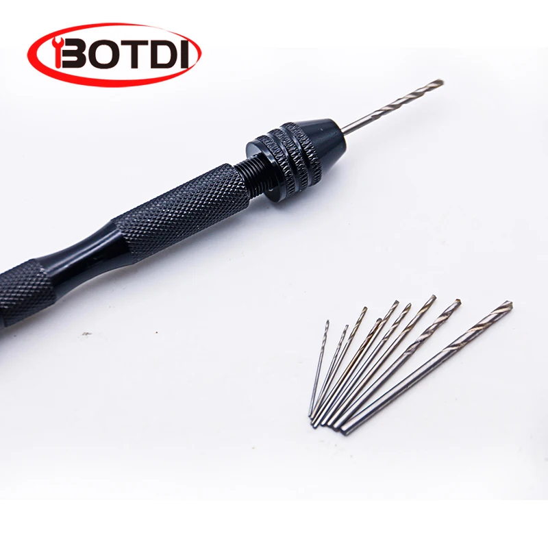 

High Quality Mini Micro Aluminum Hand Drill With Keyless Chuck +10pc Twist Drill Bit Woodworking Drilling Rotary Tools