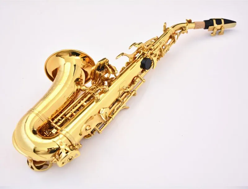 Сопрано изогнутая Шея саксофон лак золотой Латунный корпус Высокое качество Музыкальные инструменты с мундштуком