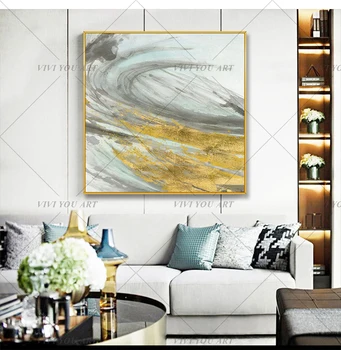 

Beautiful Colorful Home Decor Oil Painting Modern Abstract Wall Picture Handmade Golden Blue Oil Painting For Decor Unframed