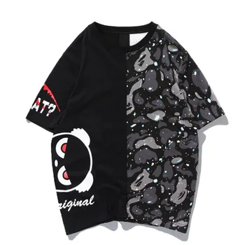 

2019 Moda Verão Hip Hop T Camisa de Algodão de Manga Curta Homem Camuflagem Splice Camisetas Tops Tees