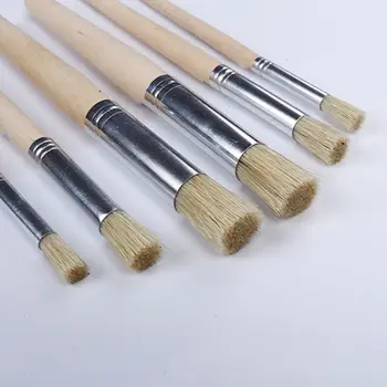 

6pcs/set Watercolor Acrylic Painting Stencil Brush Different Size Wooden Handle G6DD