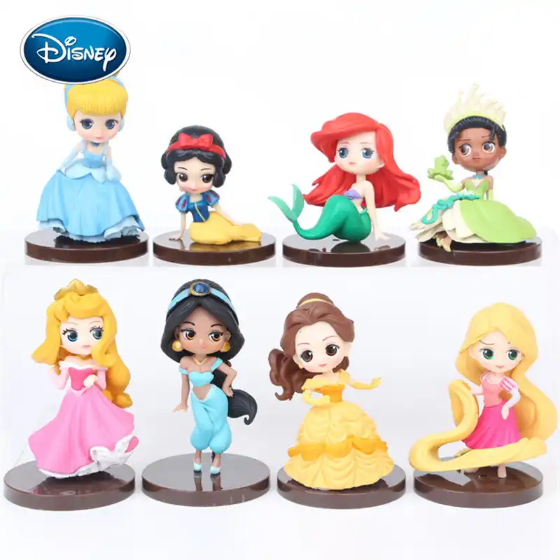 Disney 8pcs Cute Princess Toy Doll Snow White Long Hair Jasmine